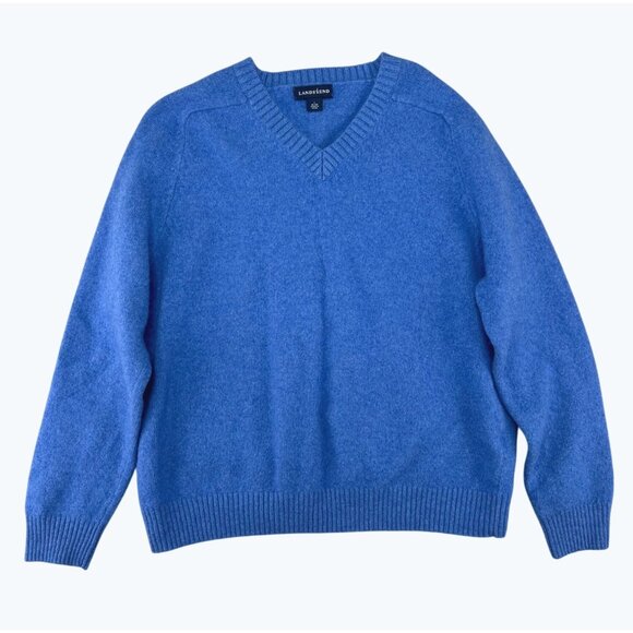 Mens Lands End Blue Wool & Cashmere V-Neck Sweater L 42-44 Long Sleeve - Picture 10 of 10
